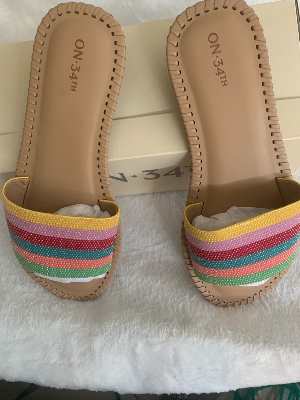 Women's Multicolor Striped Slide Sandals — Tan Footbed